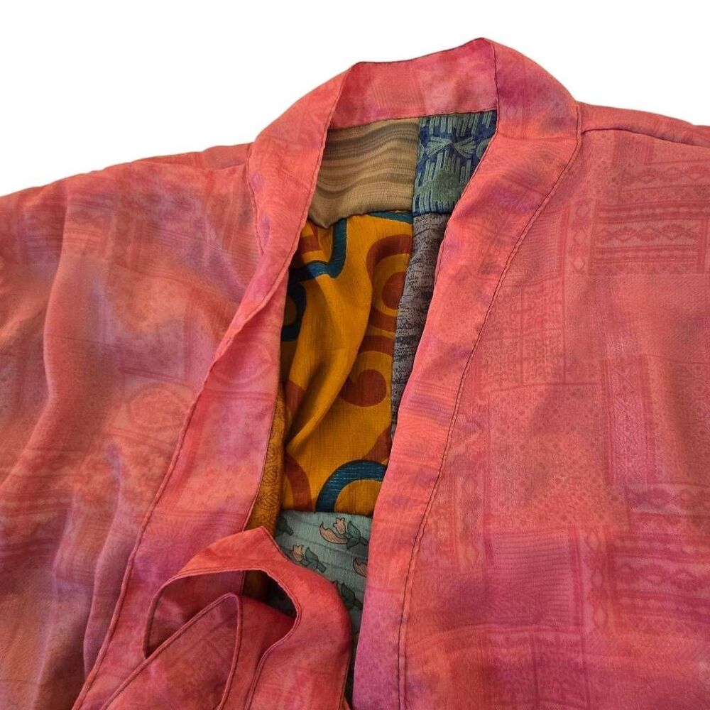 Boho Womens Patchwork Silky Reversible Belted Lon… - image 7